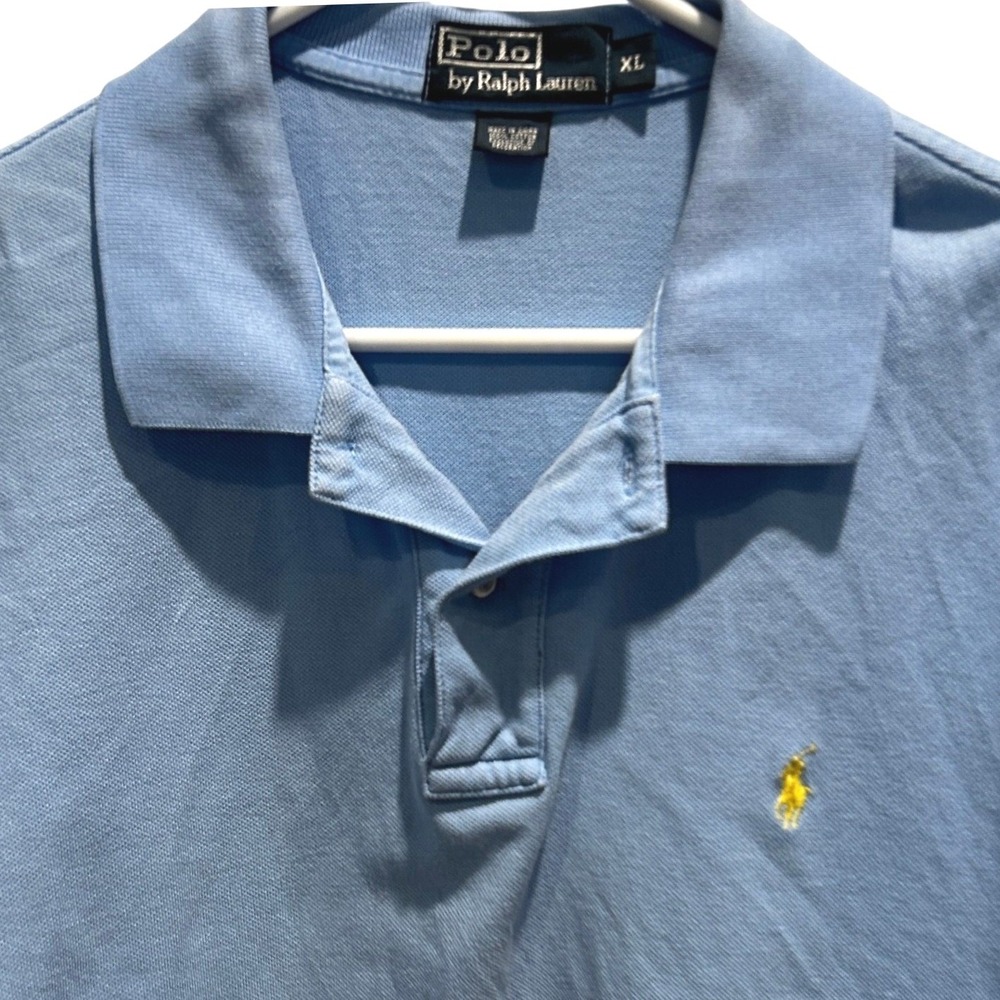Polo Ralph Lauren Polo Shirt XL Men's Light Blue Short Sleeve Yellow Pony Pique